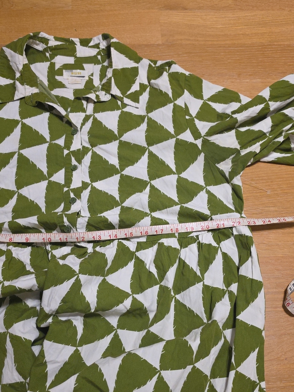 Maeve The Bettina Olive Green & White Geometric Midi Shirt Dress Size 1X Used - Picture 11 of 16